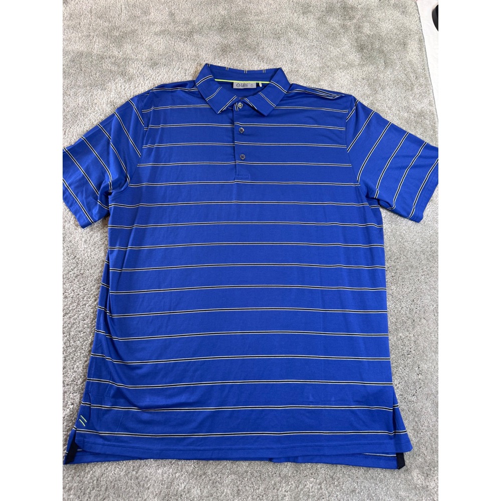 Tasc Performance Mens XL Blue Striped Short Sleeve Golf Polo Shirt FA19 Stretch